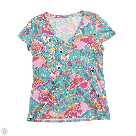 Top Short Sleeve Designer By Lilly Pulitzer In Blue & Pink, Size: S