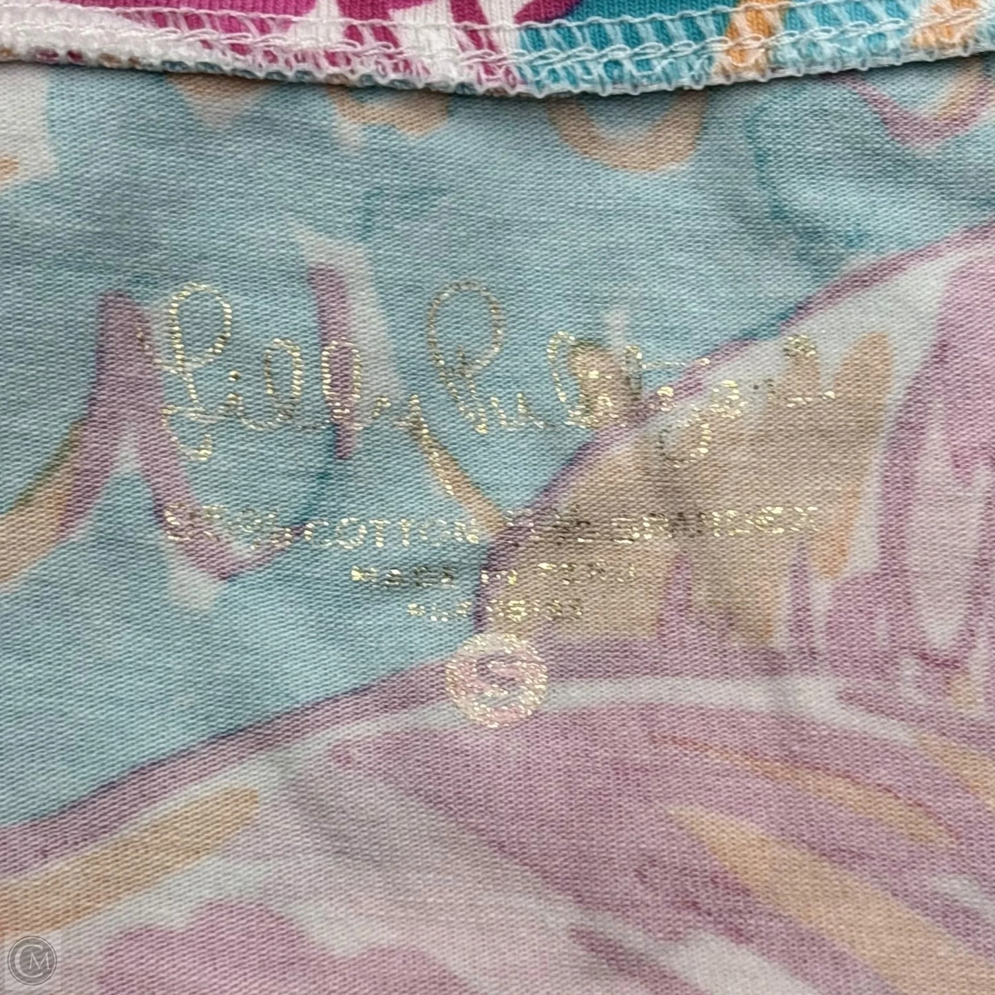 Top Short Sleeve Designer By Lilly Pulitzer In Blue & Pink, Size: S