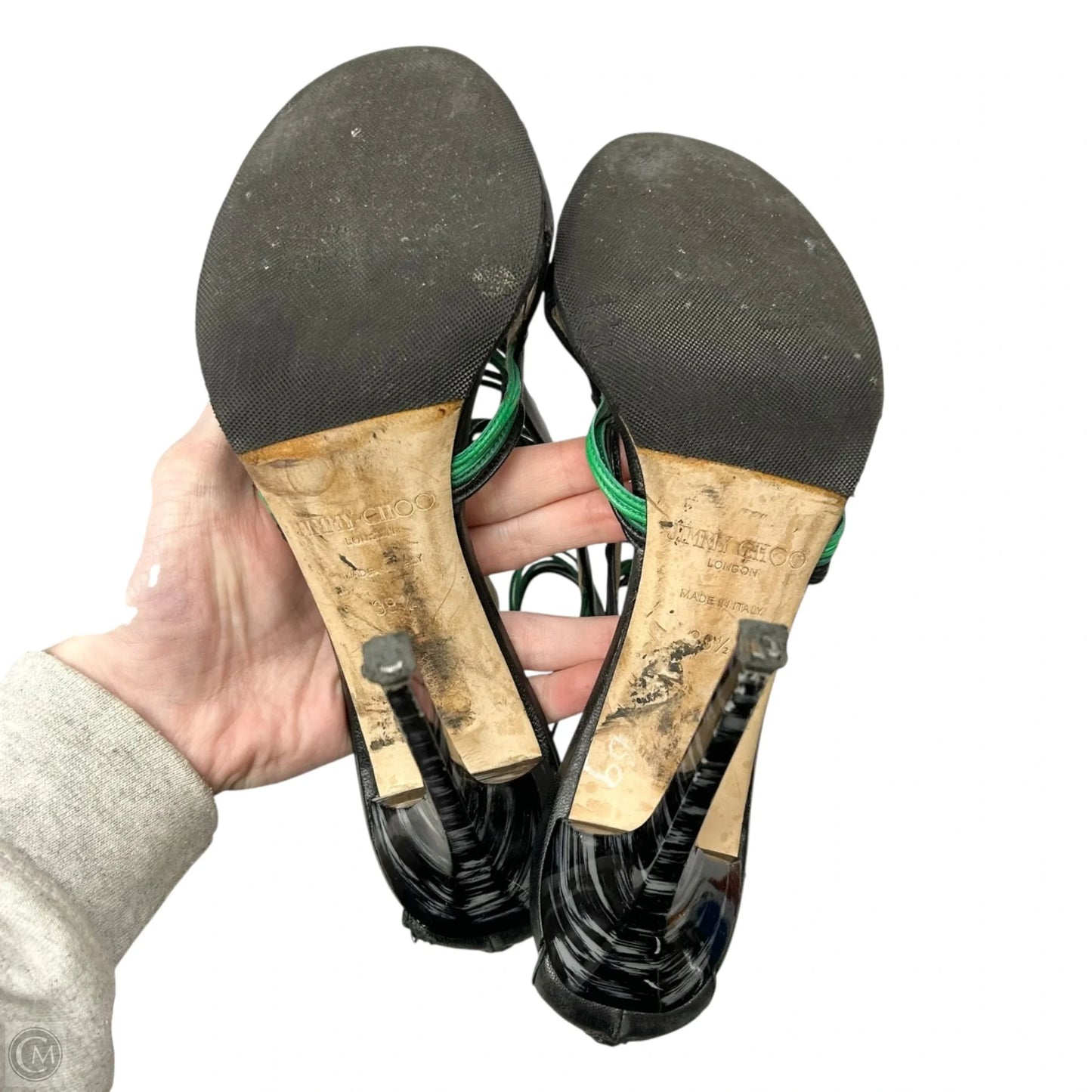 Shoes Luxury Designer By Jimmy Choo In Black & Green, Size: 9.5