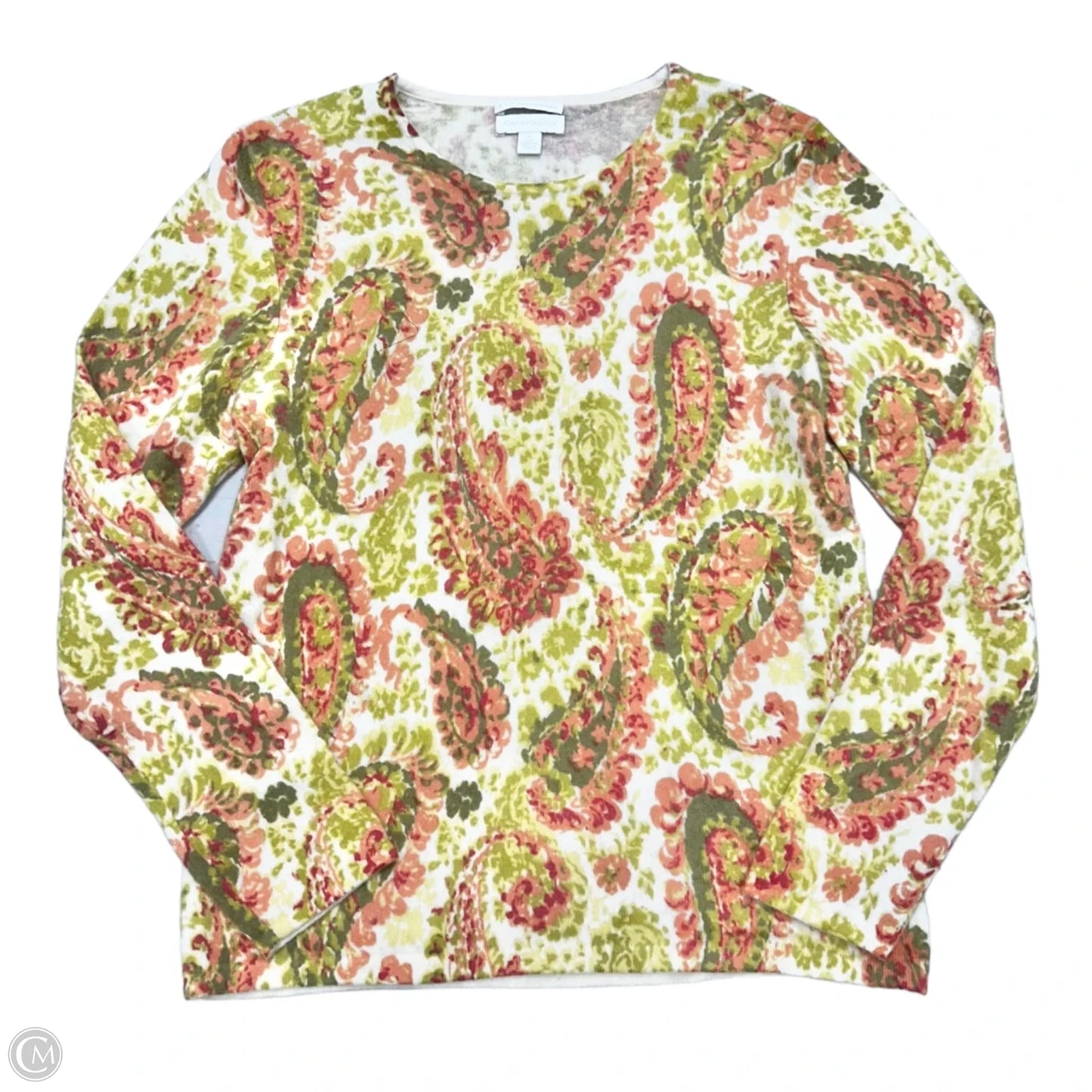 Sweater Cashmere By Charter Club In Green & Orange, Size: L