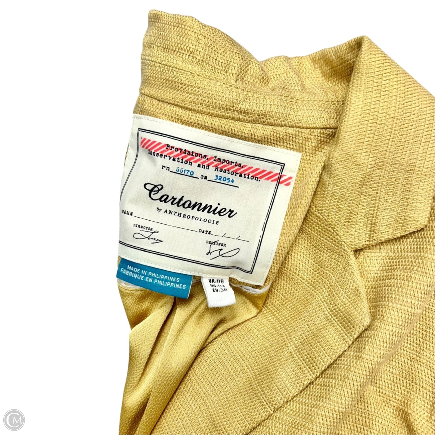 Blazer By Anthropologie In White & Yellow, Size: S