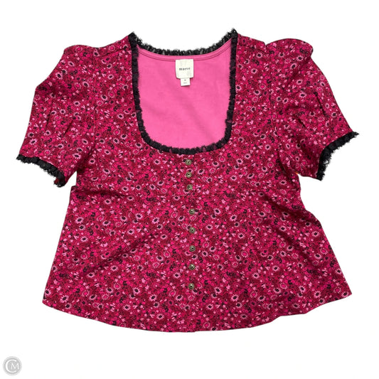 Top Short Sleeve By Maeve In Black & Pink, Size: M