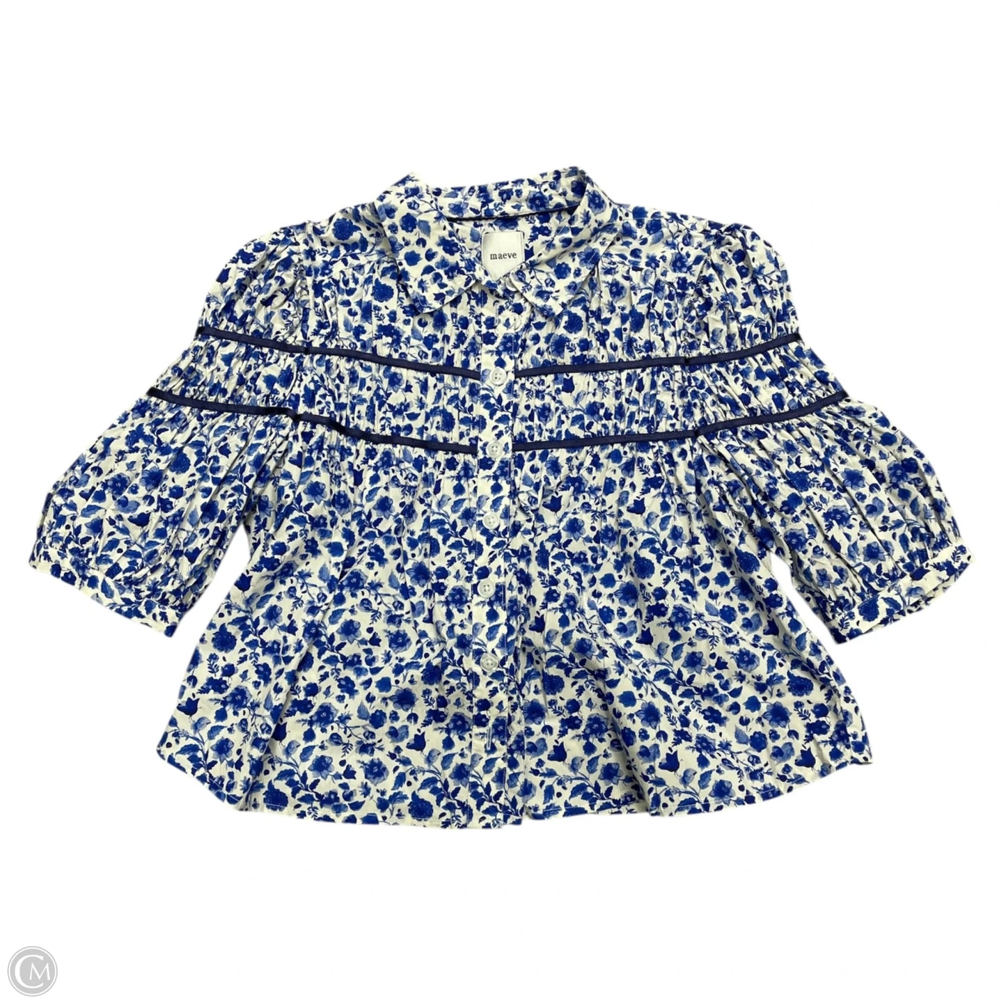 Top Short Sleeve By Maeve In Blue & White, Size: S