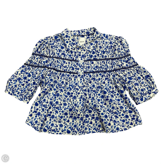 Top Short Sleeve By Maeve In Blue & White, Size: S