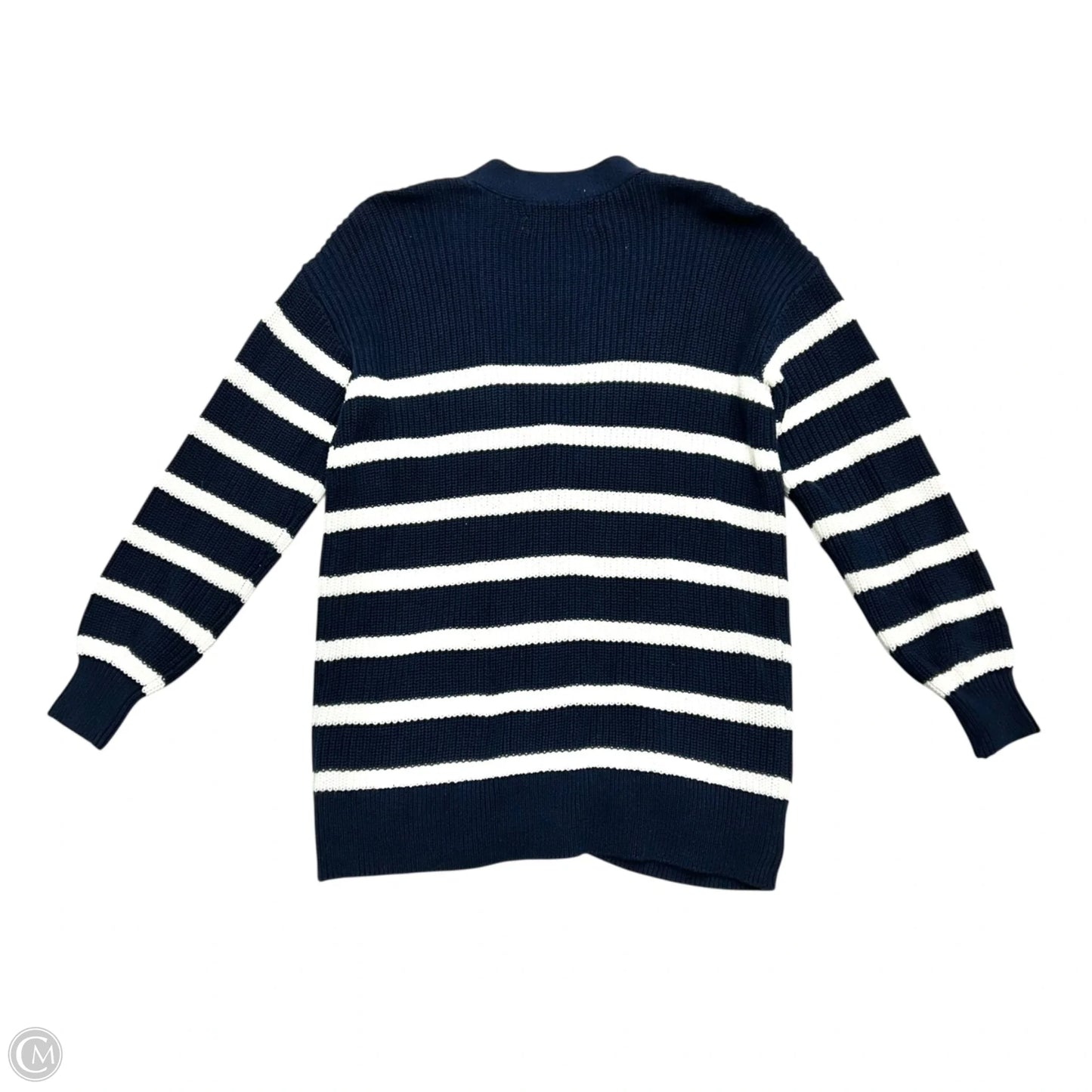 Sweater Cardigan By Loft In Blue & White, Size: M