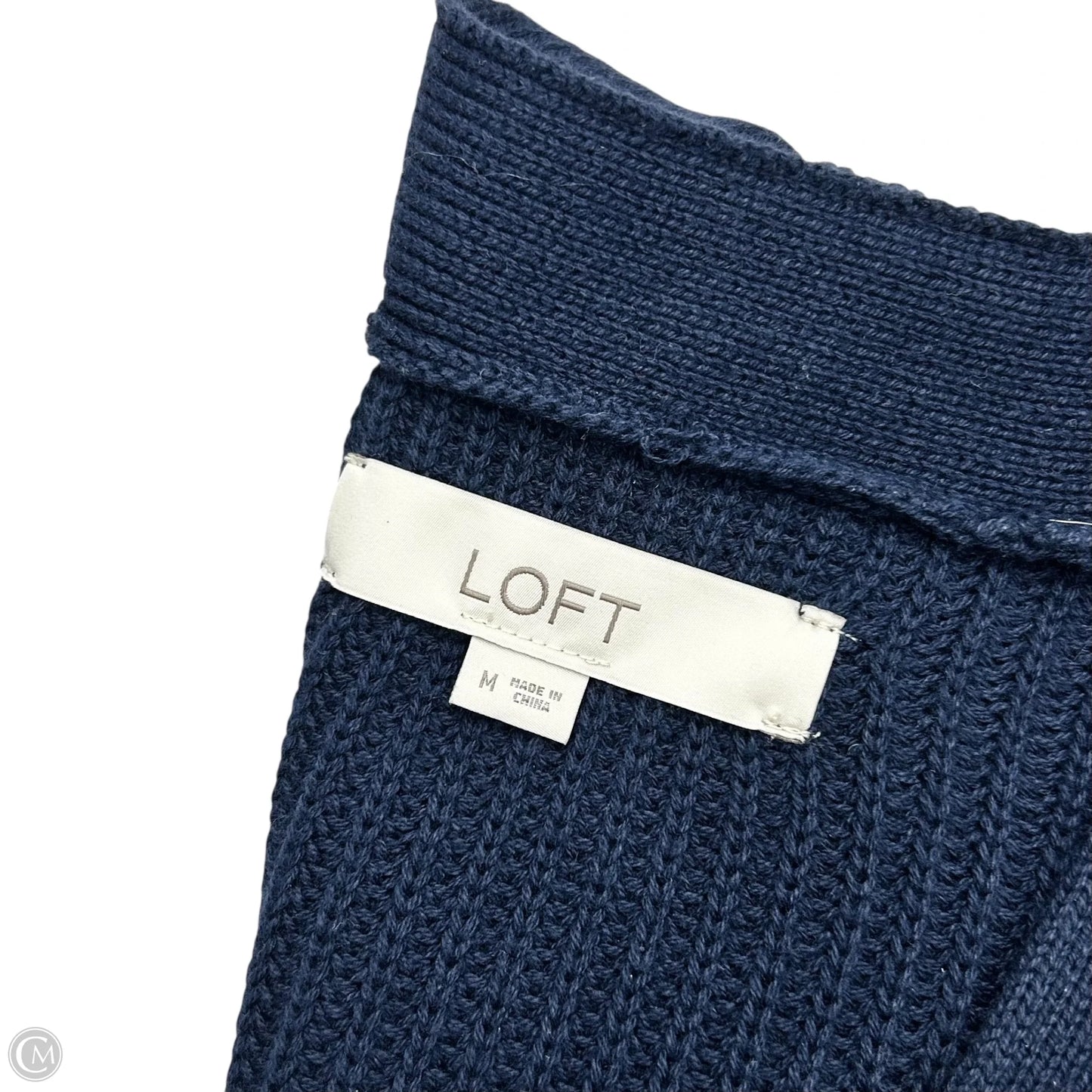 Sweater Cardigan By Loft In Blue & White, Size: M