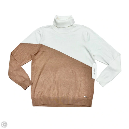 Top Long Sleeve By Calvin Klein In Tan & White, Size: Xl