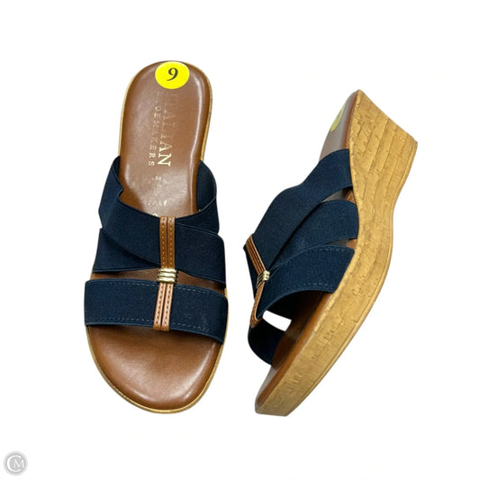 Sandals Heels Wedge By Italian Shoemakers In Navy, Size: 9