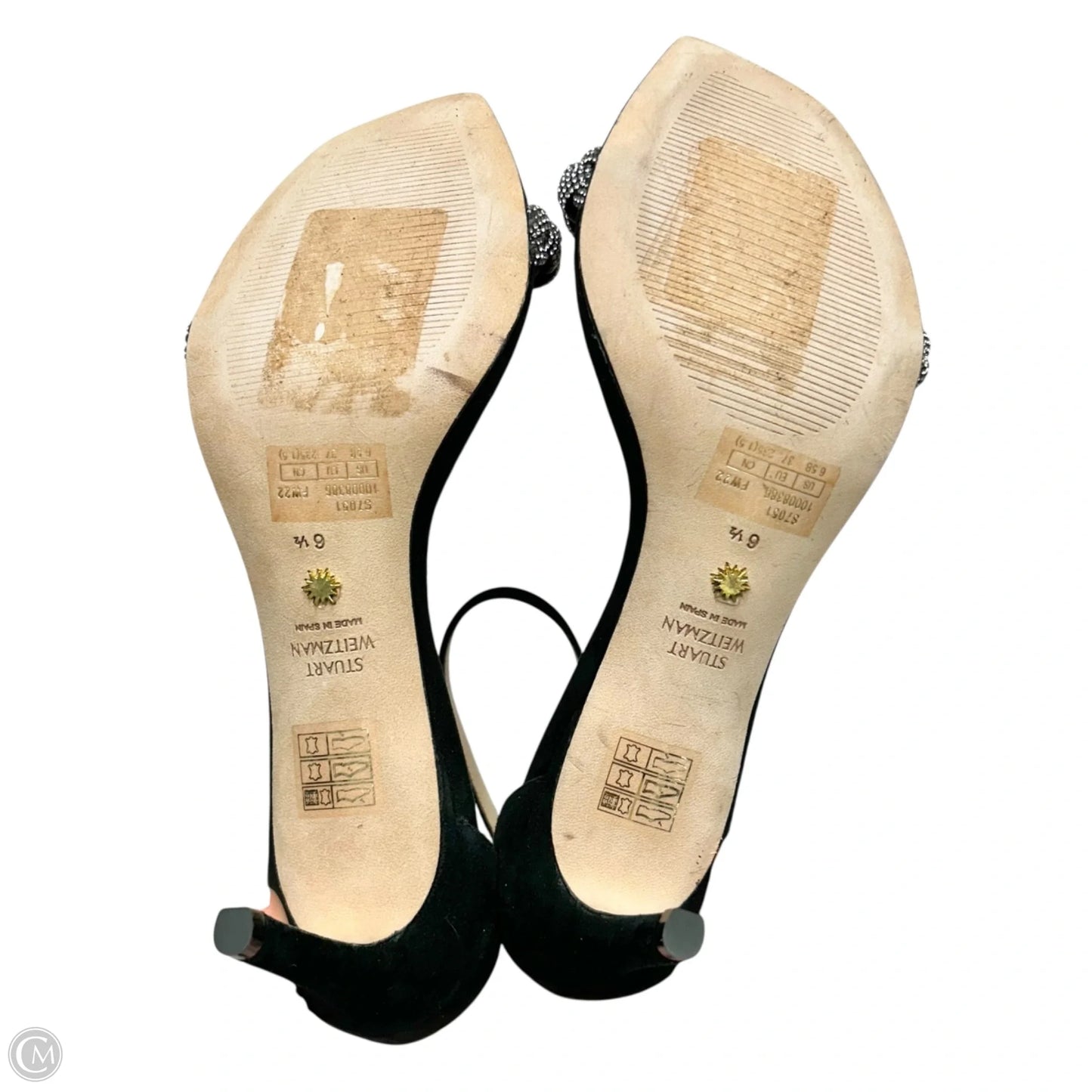 Sandals Designer By Stuart Weitzman In Black & Silver, Size: 6.5