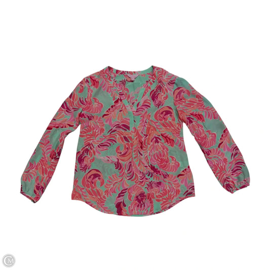 Top Long Sleeve Designer By Lilly Pulitzer In Green & Pink, Size: M