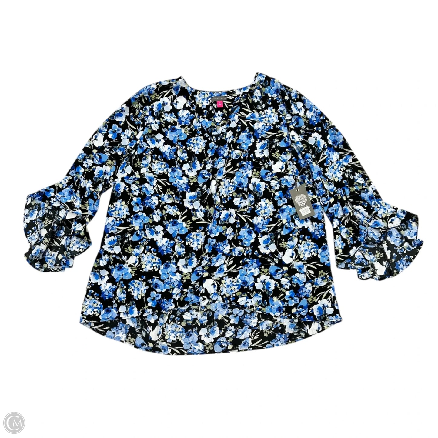 Top Long Sleeve By Vince Camuto In Black & Blue, Size: 1x