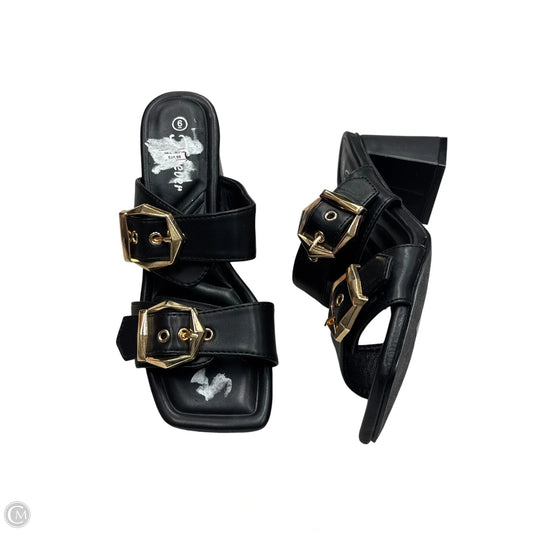 Sandals Heels Block By Forever In Black & Gold, Size: 6