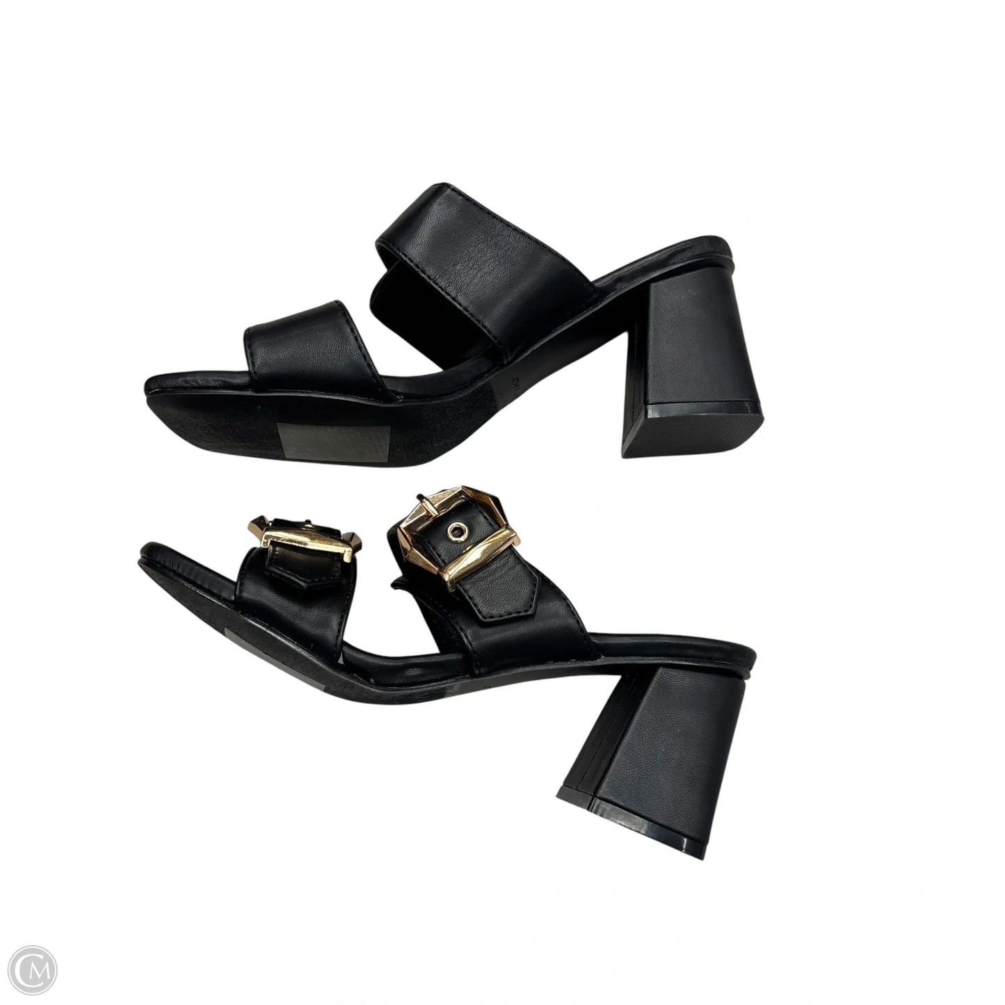 Sandals Heels Block By Forever In Black & Gold, Size: 6