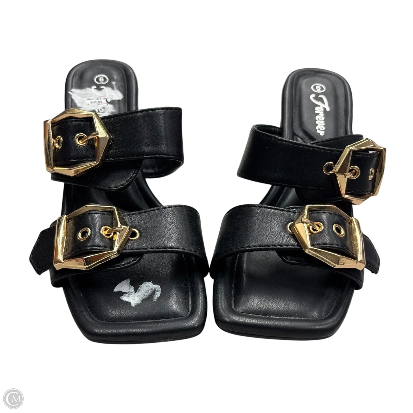 Sandals Heels Block By Forever In Black & Gold, Size: 6