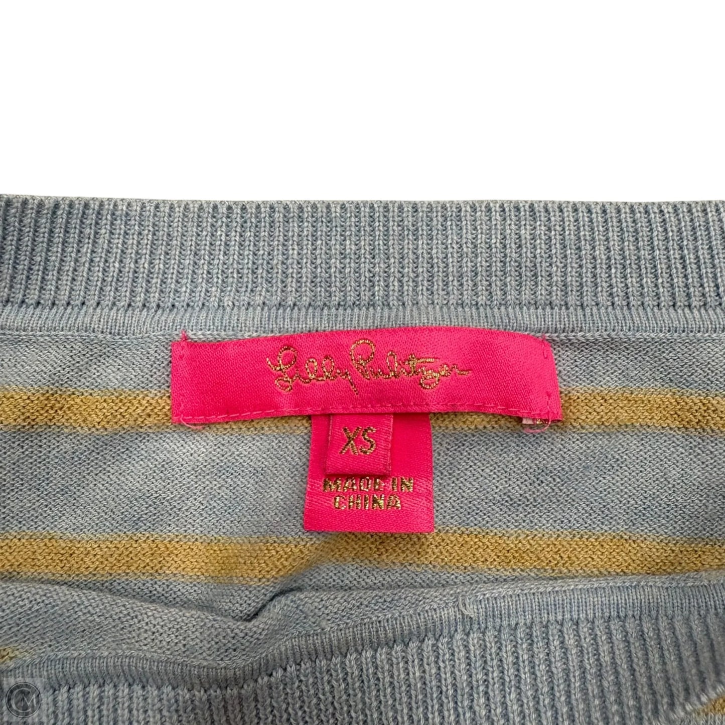 Top Long Sleeve Designer By Lilly Pulitzer In Blue & Gold, Size: Xs