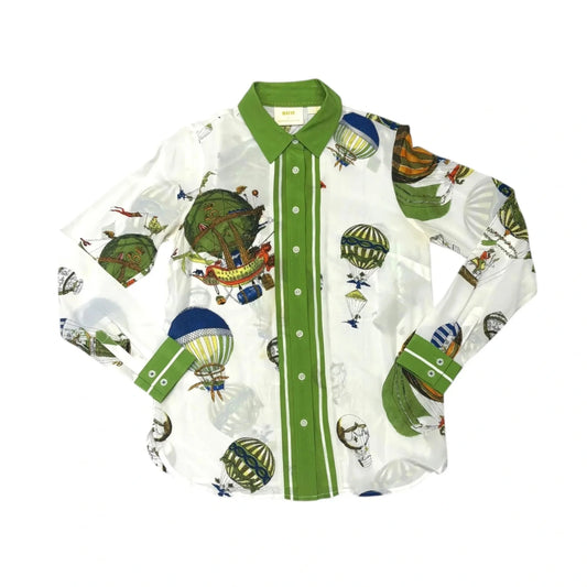 Top Long Sleeve By Maeve In Green & White, Size: Xs