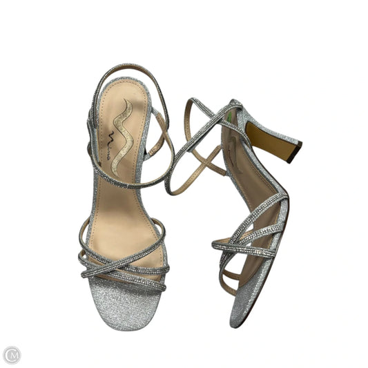 Sandals Heels Kitten By Nina In Silver, Size: 9