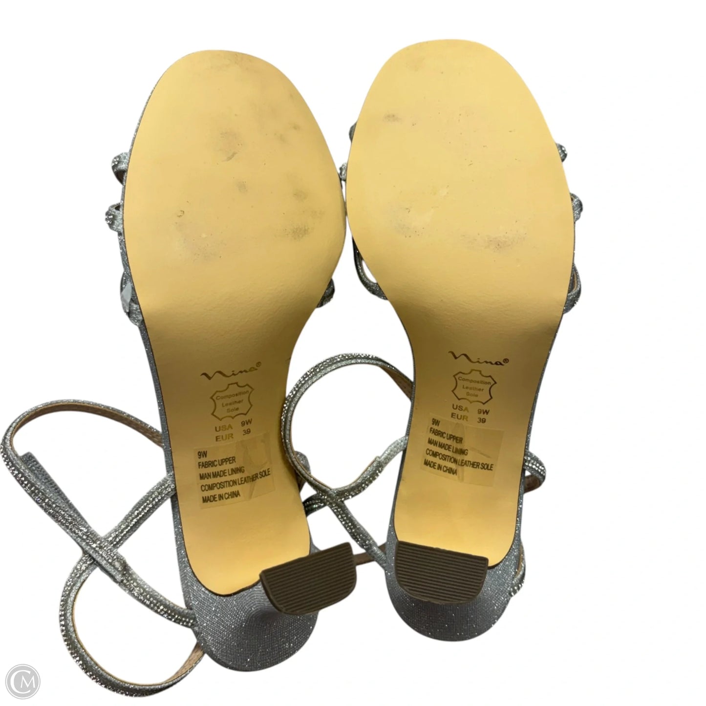 Sandals Heels Kitten By Nina In Silver, Size: 9