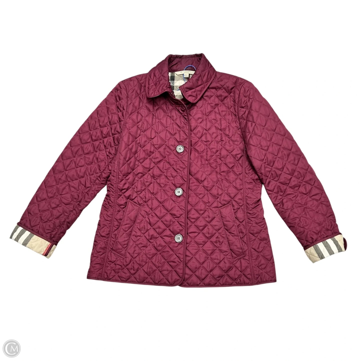 Jacket Luxury Designer By Burberry In Maroon, Size: L