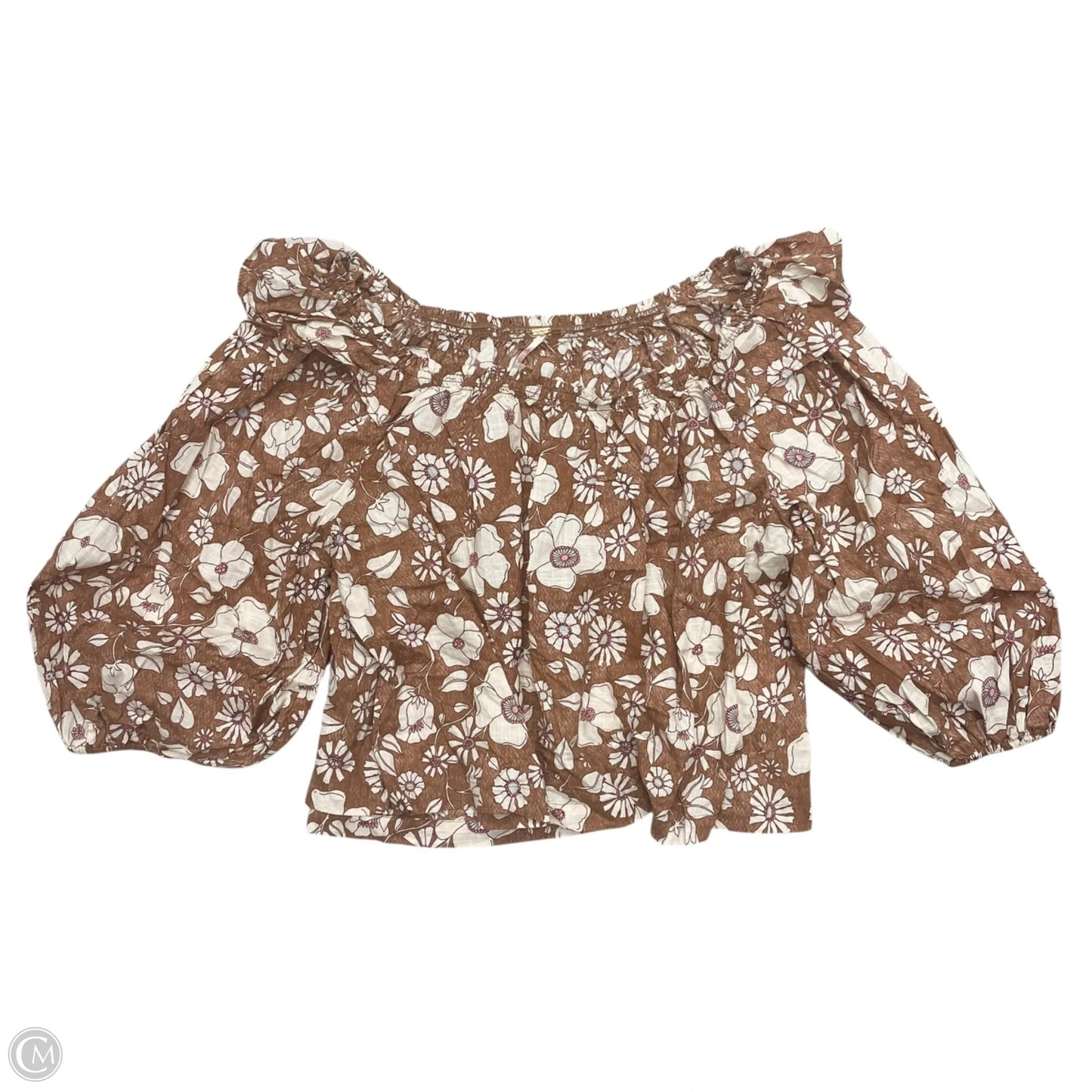 Top Short Sleeve By Free People In Brown & Cream, Size: M