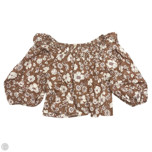 Top Short Sleeve By Free People In Brown & Cream, Size: M