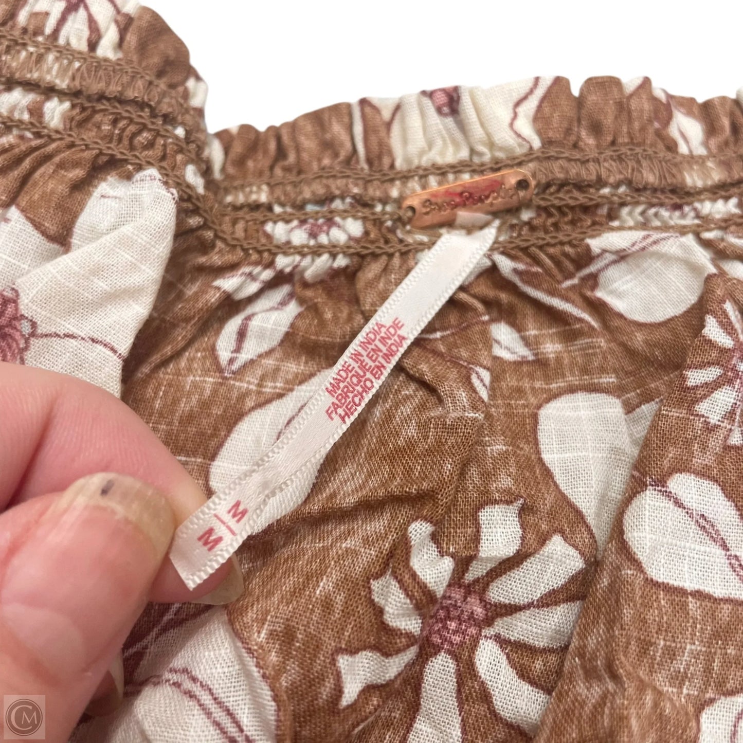 Top Short Sleeve By Free People In Brown & Cream, Size: M