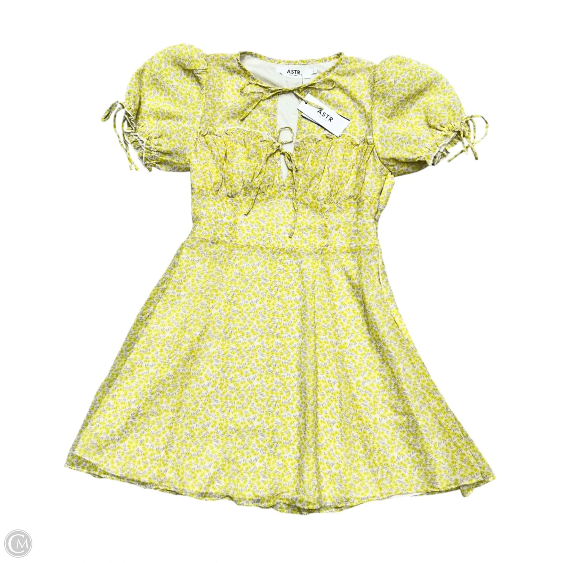 astr the label yellow dress Floral Milkmaid Mini sunny hue with a flattering fitted waist and gently gathered bodice that flows into a breezy midi skirt Lissette Dress