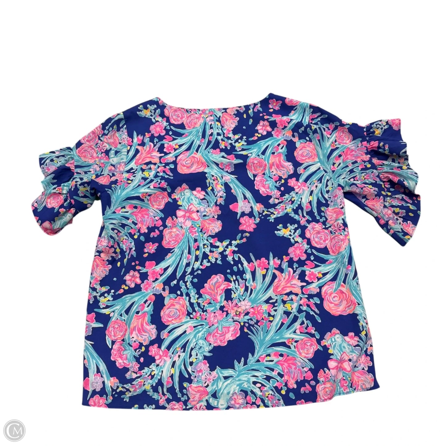 Top Short Sleeve Designer By Lilly Pulitzer In Blue & Pink, Size: M