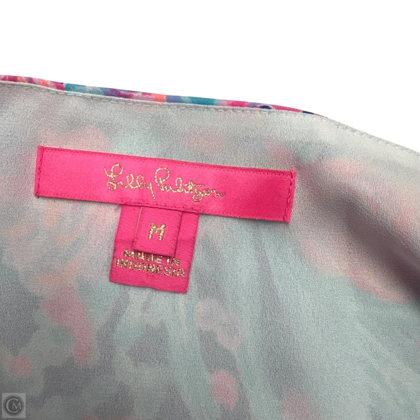 Top Short Sleeve Designer By Lilly Pulitzer In Blue & Pink, Size: M