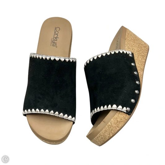 Sandals Heels Wedge By Corkys In Black, Size: 11