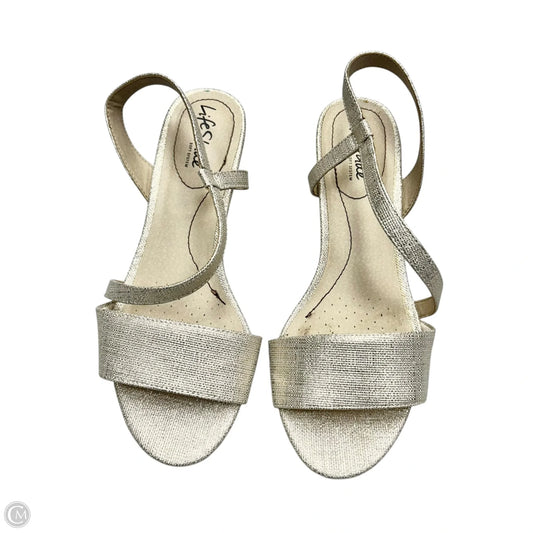 Sandals Heels Wedge By Life Stride In Gold, Size: 9