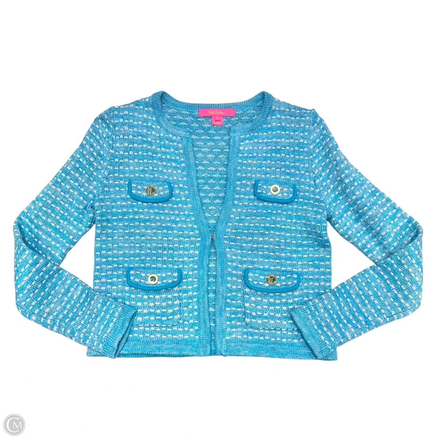 Sweater Cardigan Designer By Lilly Pulitzer In Blue & White, Size: Xs