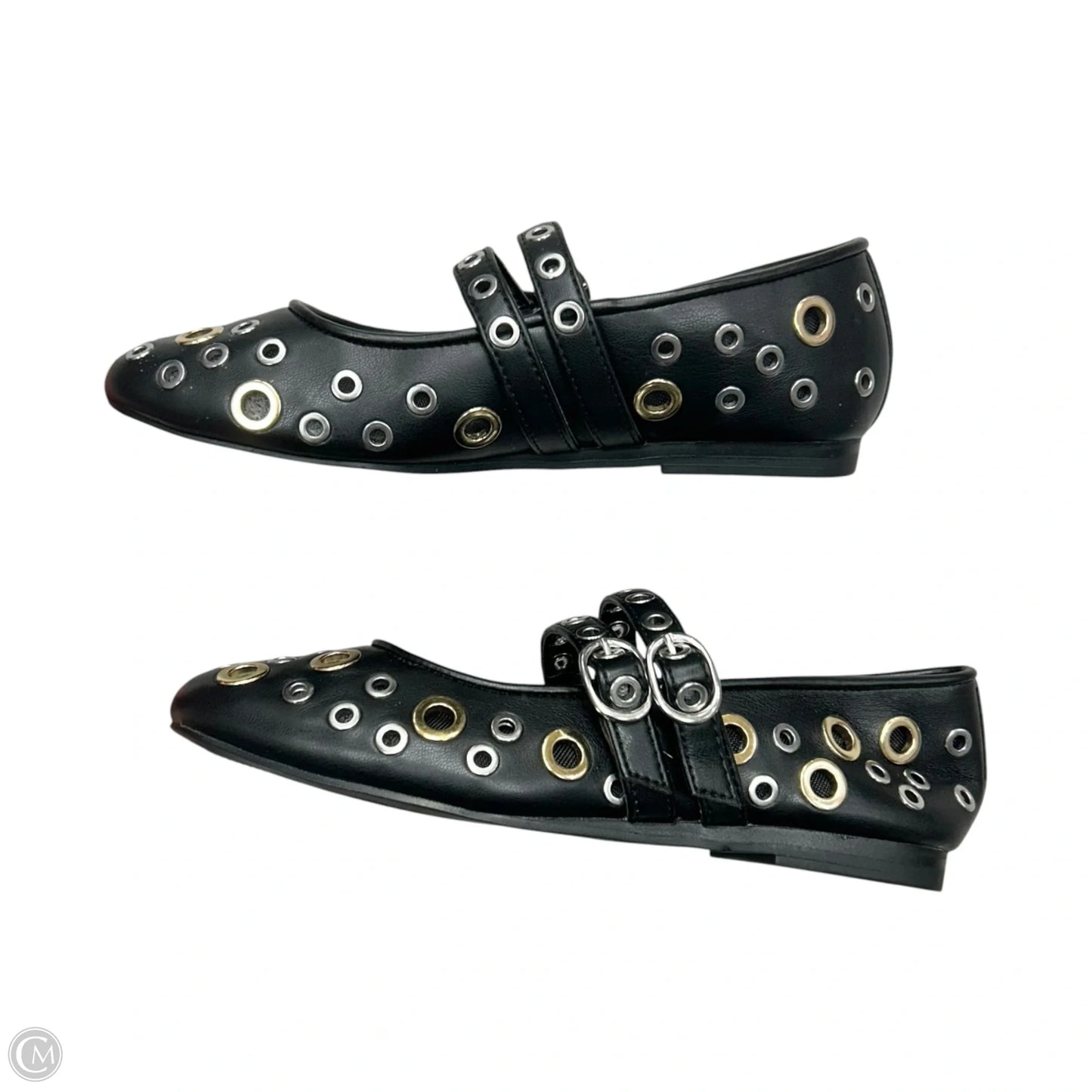 Shoes Flats By Aqua In Black & Silver, Size: 6.5