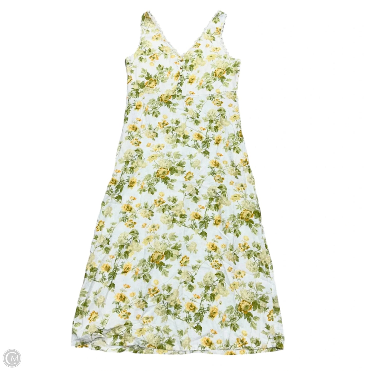 Dress Casual Midi By Laura Ashley In White & Yellow, Size: S