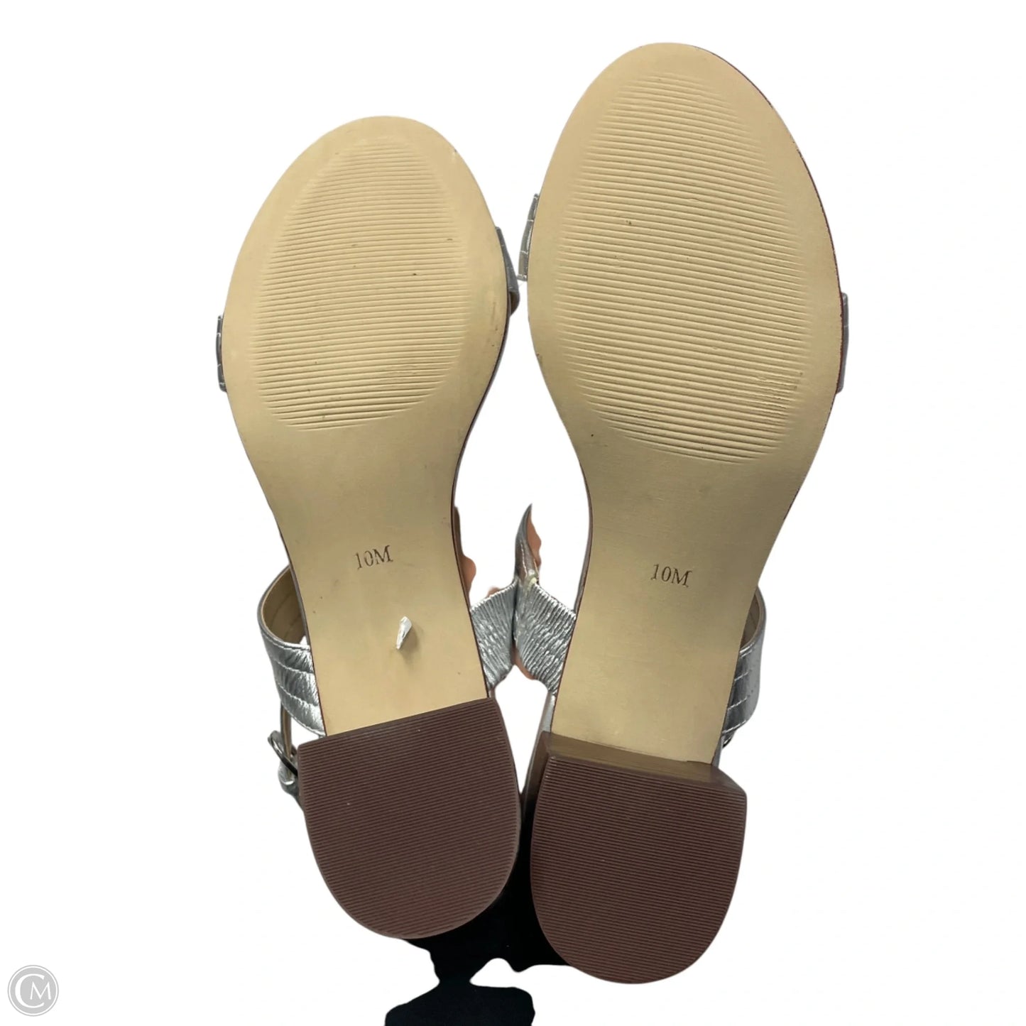 Sandals Heels Block By Talbots In Silver & Tan, Size: 10