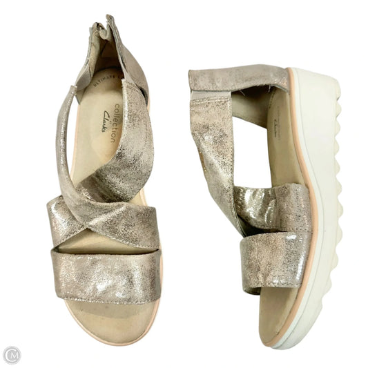 Sandals Heels Wedge By Clarks In Silver, Size: 7