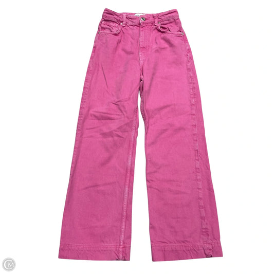 Jeans Wide Leg By Zara In Pink Denim, Size: 4