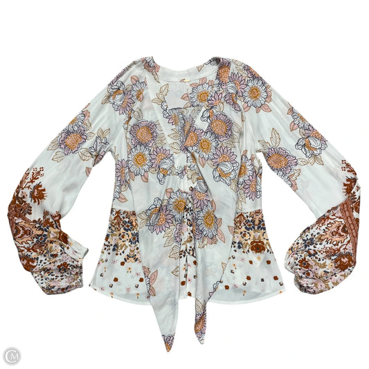 Top Long Sleeve By Free People In White & Yellow, Size: S