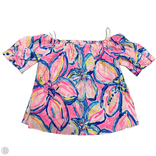 Top Short Sleeve Designer By Lilly Pulitzer In Blue & Pink, Size: L