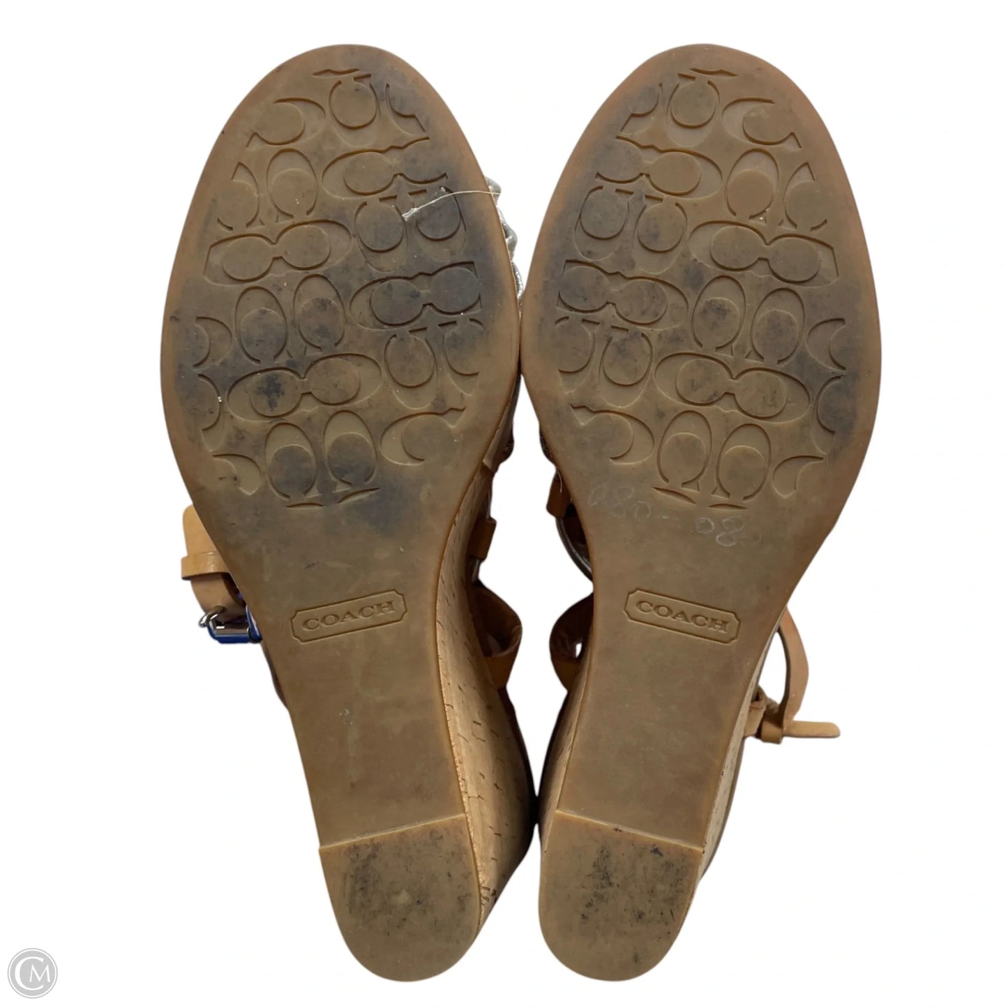 Sandals Designer By Coach In Silver & Tan, Size: 8
