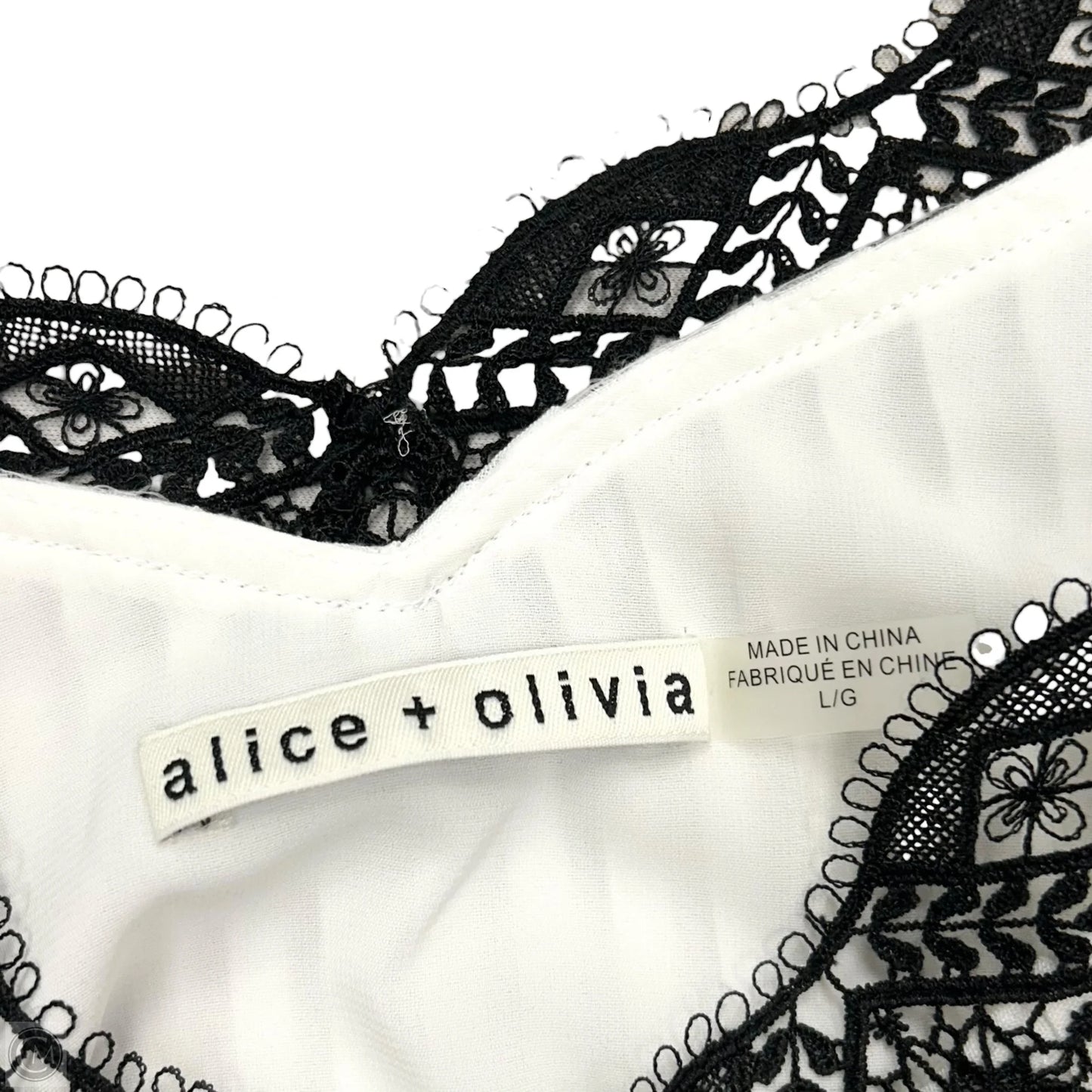 Top Short Sleeve Designer By Alice + Olivia In Black & White, Size: L