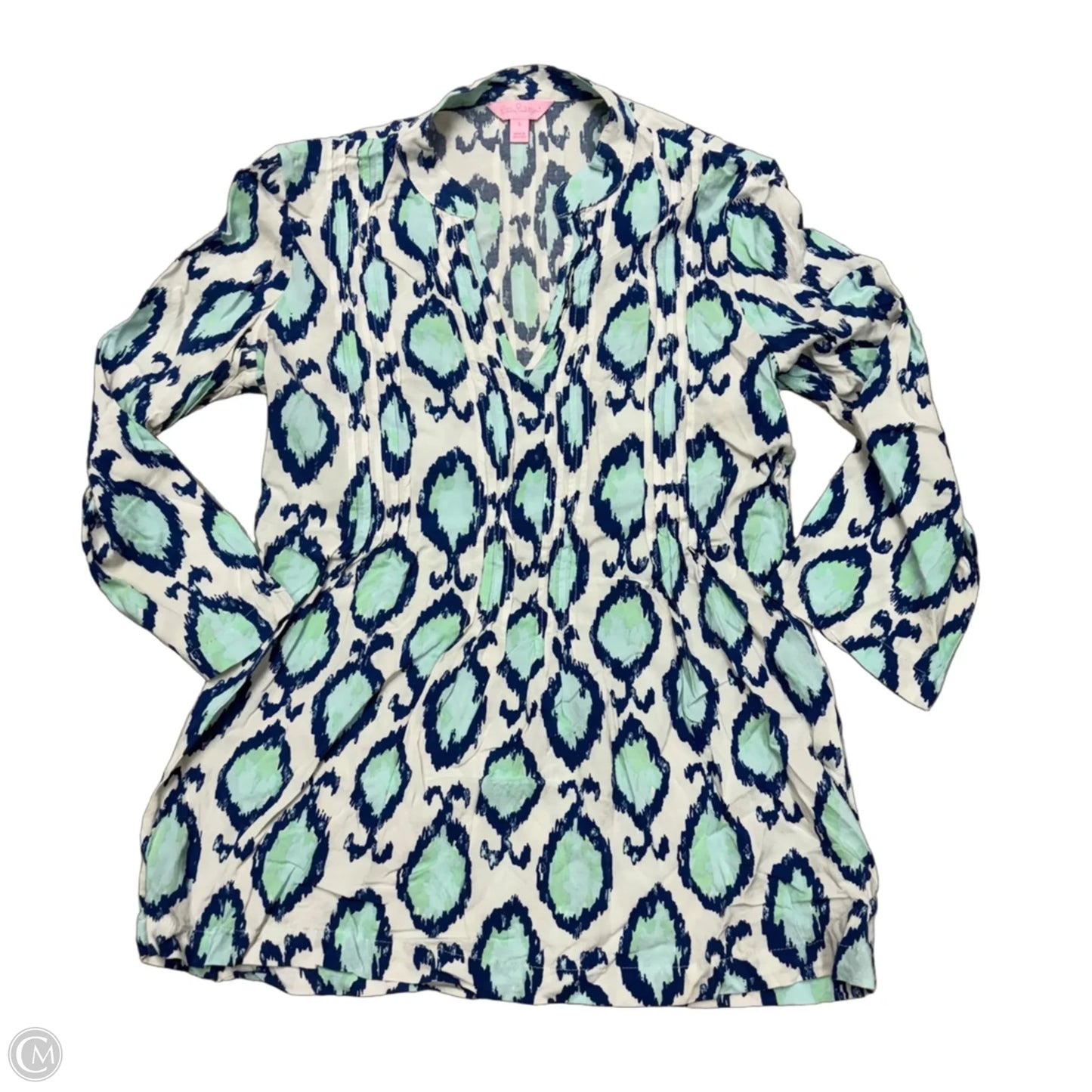 Top Long Sleeve Designer By Lilly Pulitzer In Blue & White, Size: S