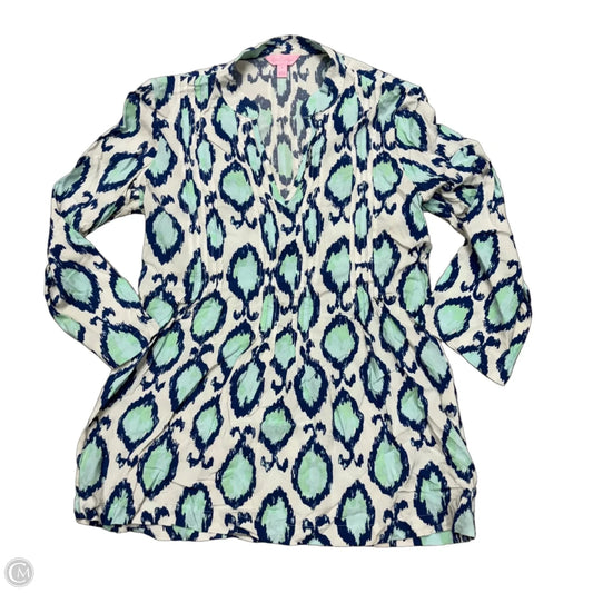 Top Long Sleeve Designer By Lilly Pulitzer In Blue & White, Size: S