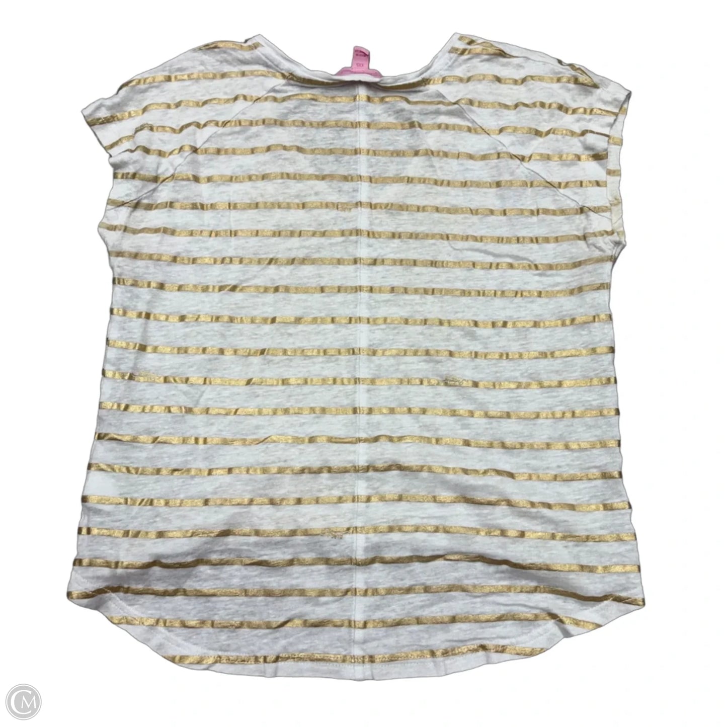 Top Short Sleeve Designer By Lilly Pulitzer In Gold & White, Size: Xxs