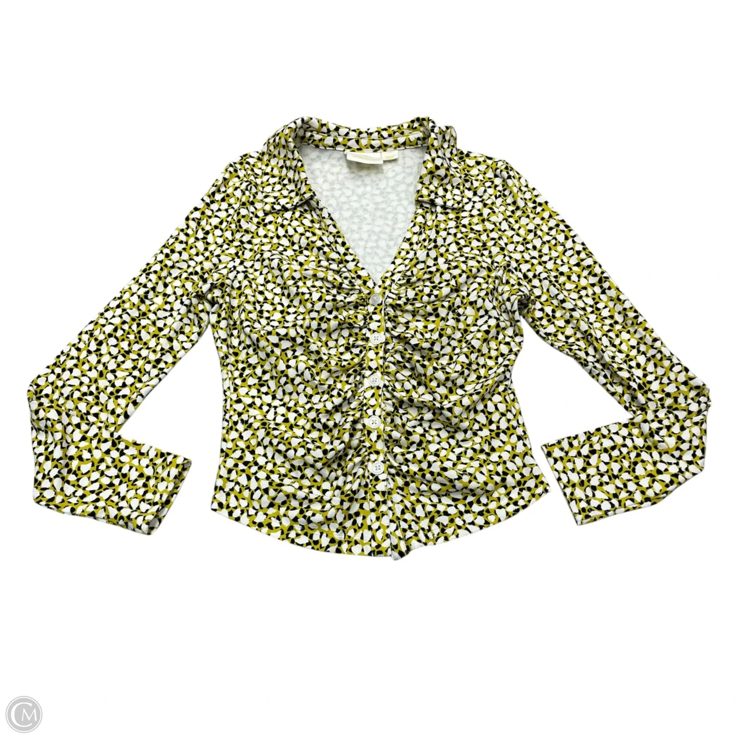 Top Long Sleeve By Maeve In White & Yellow, Size: M