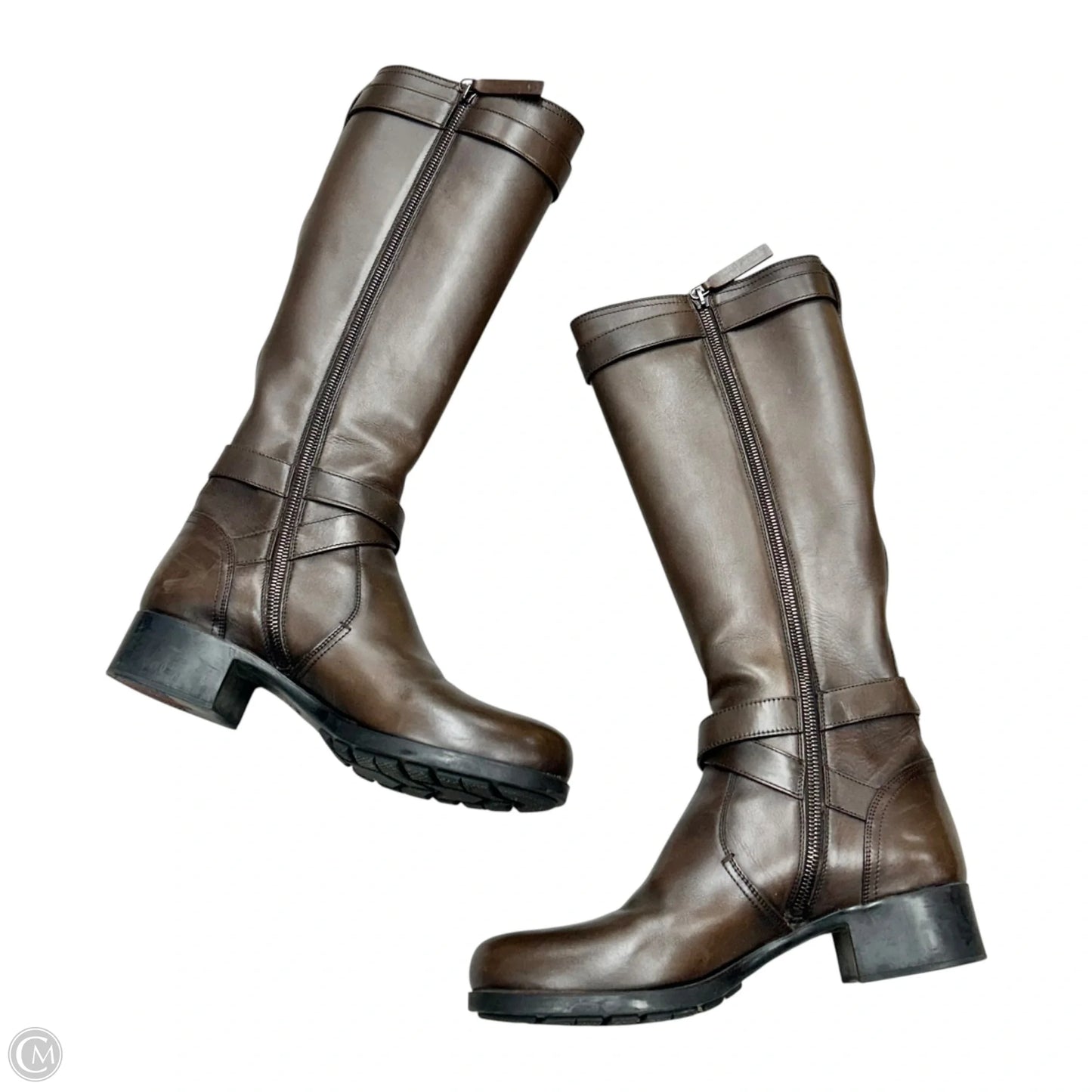 Boots Luxury Designer By Prada In Brown, Size: 8.5