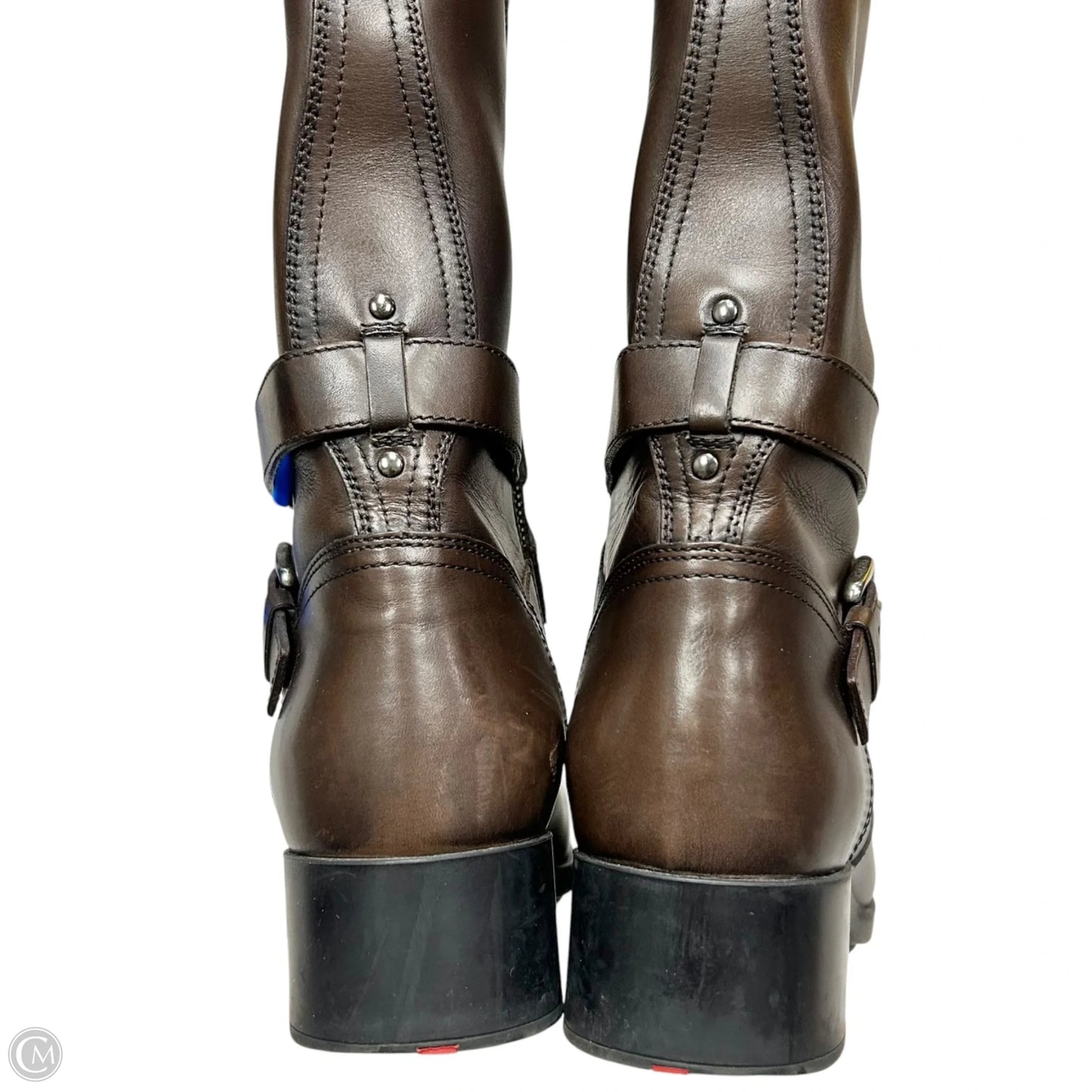Boots Luxury Designer By Prada In Brown, Size: 8.5