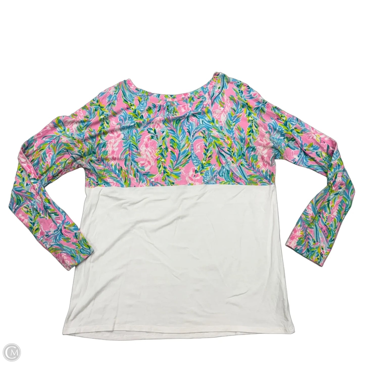 Top Long Sleeve Designer By Lilly Pulitzer In Pink & White, Size: M