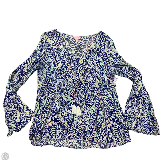 Top Long Sleeve Designer By Lilly Pulitzer In Blue & White, Size: M