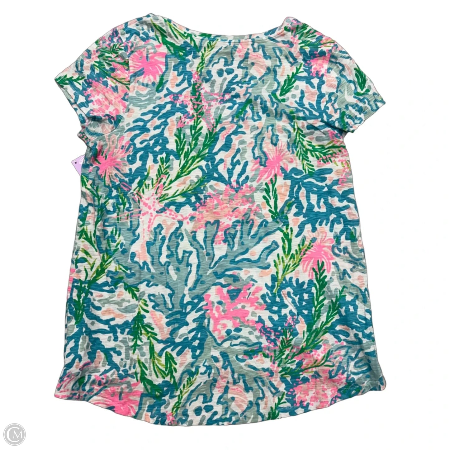 Top Short Sleeve Designer By Lilly Pulitzer In Blue & White, Size: M